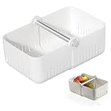 FOYTOKI Foldable Storage Basket Handle Creative Hollow Design White Household Organizer for Sundries Cosmetics and Desktop Use