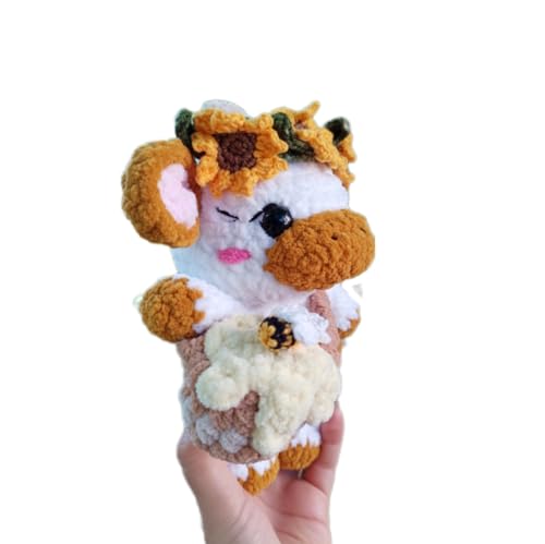 Handmade Sunflower Cow Plush – Soft Crochet Stuffed Animal, Kawaii Cow Plushie, Nursery Decor, Cuddly Cow Toy, Unique Handmade Gift for Kids & Collectors