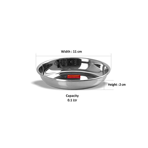 Sumeet Stainless Steel Heavy Gauge Small Halwa Plates With Mirror Finish 11Cm Dia - Set Of 6Pc #TOP3