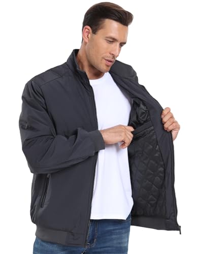 Image of PEGENO Men's Windproof Jacket,Fleece Lining For Stand Collar Winter Coat,Quilted Blue,Large