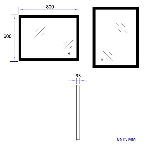 Hausbath Led Bathroom Vanity Mirror - Thin Bathroom Wall Mounted Makeup Mirror with LED Lights, Touch Switch, Demister Pad Waterproof IP44 80x60cm(800 * 600 * 35 mm)