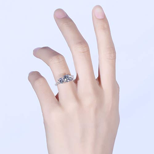 Doveggs 14K Yellow Gold Inner Half Shank Platinum Plated Silver Outside Shank Center 4Ct 6Mm-7.5Mm-6Mm H-I Color Cushion Cut Three Stones Moissanite Engagement Rings Solitare With Accents Band Width 2.3Mm (8) #TOP4