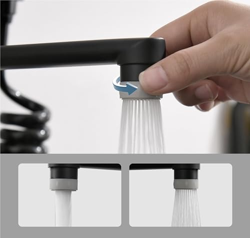 wasserhahn wandmontage Für Küche, Mit Spritzpistole Und 2 Wasserstrahlarten, Wasserhahn Wand Schwenkbarem 360°-Auslauf,Einfache Montage Küchenarmatur Wandmontage (Schwarzer Dual-Mode-Wasserauslass)