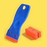 Plastic Razor Blade Scraper and 10 Pcs Blades, Remove Label Decal Tool， Forwithout Scratches Plastic Razor Blade Scraper, Adhesive Remover for Stickers, Gaskets and Paints on Window Car Glass