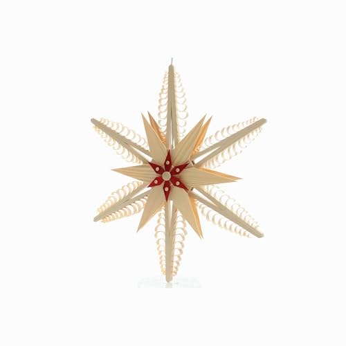 Étoile de fenêtre rouge et bois de 32 cm avec éclairage central à motifs étoilés