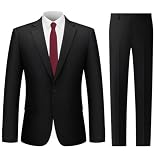 Cooper & Nelson Men's Suit 2 Piece Set, One Button Slim Fit Tuxedo with Jacket Pants Tie for Wedding, Business, Prom Black XL