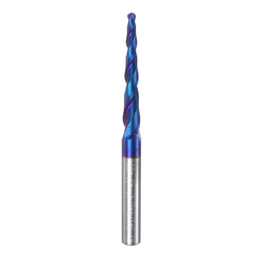 sourcing map Tapered Ball Nose End Mill CNC Router Bit, 1.5mm Radius 1/4 Shank Solid Carbide Nano Coated Upcut Spiral 2 Flutes Cutter Milling Tool, 3mm Dia 3 Total Length