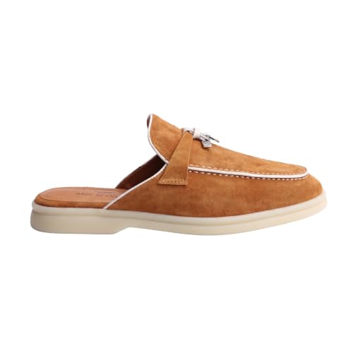 Image of XOBZJH Designer Women's Mules Flat Heel - Suede Leather Flats with Tassel Detail, Comfortable Slip-On Backless Loafers,Casual & Work Shoes
