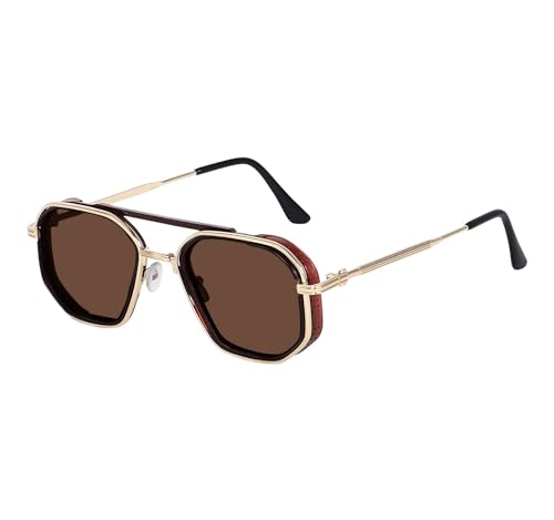 Image of Vintage Steampunk Sunglasses for Men & Women - Retro Hexagonal Metal Frame Gothic Glasses with UV400 Protection - Non-Polarized Fashion Eyewear
