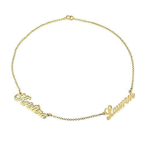 18K Gold Plated Name Bracelet Nameplate Anklet 925 Sterling Silver Personalized Custom Made with 2 Names