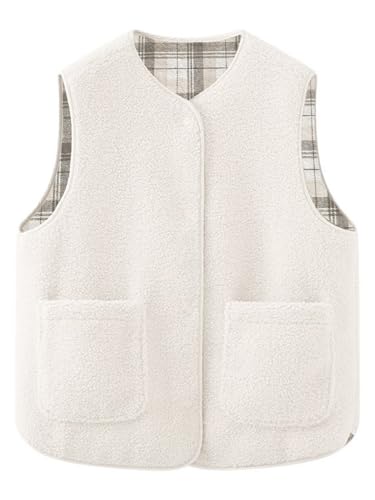 CUFEZN Women's Fuzzy Sherpa Fleece Vest Casual Button Down