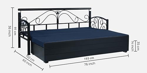 Image of 3 Seater Metal Sofa Cum Bed with Hydraulic Storage | Sofa Set for Living Room, Bedroom, Guest Room| Queen Size Convertible Sofa Bed | Comfortable Seating Sofa Navy & Black