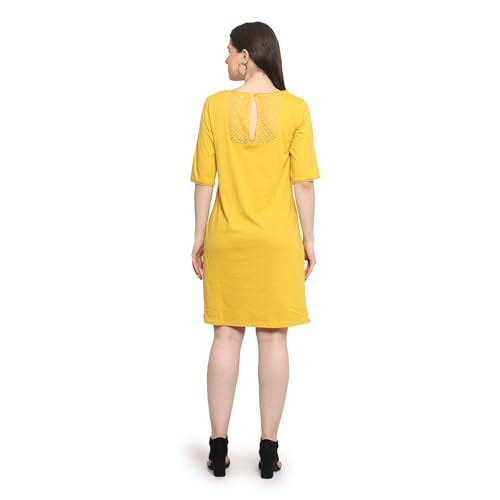 Image of Frenchtrendz Women's Cotton and Back Lace Designer V-Neck A-Line Knee Length Dress