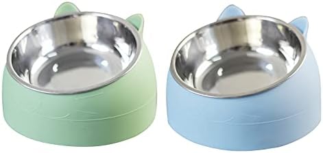 Stainless Steel Pet Cat Bowl, Cat Food Bowl, Cat Feeding Bowl, Cat Water Bowl 2 Pack (blue+green)