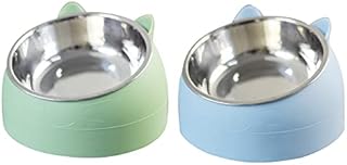 Stainless Steel Pet Cat Bowl, Cat Food Bowl, Cat Feeding Bowl, Cat Water Bowl 2 Pack (blue+green)
