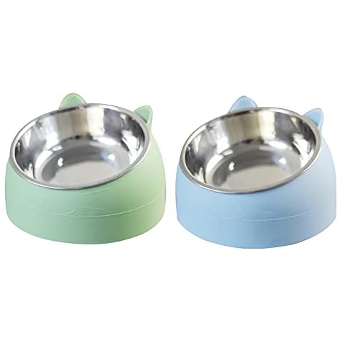 2 Pack Stainless Steel Cat Bowls with Tilt Design Cover