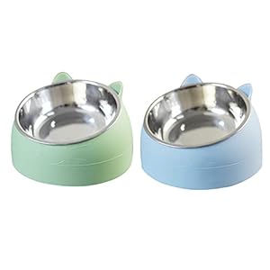 Stainless Steel Pet Cat Bowl, Cat Food Bowl, Cat Feeding Bowl, Cat Water Bowl 2 Pack (400 ml,blue+green)