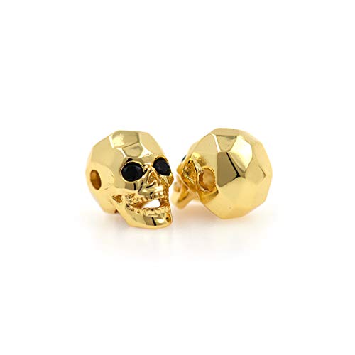 Charms Skull Head Beads for Men Original Bracelet DIY Jewelry Making 8x13mm (10Pcs Gold)