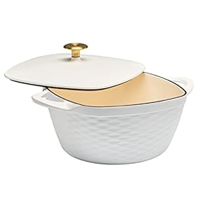 Prisma 7 Qt Enameled Cast Iron Covered Square Dutch Oven (White)