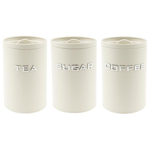 HuhWafee Lot de 3 boîtes de cuisine vintage en métal robustes avec couvercle d'étanchéité, pour café, thé, sucre, décoration de cuisine, organisateur...