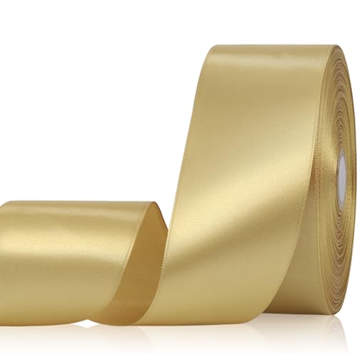 Sagaat Champagne Gold Ribbon 2 Inch 60 Yards, Gold Satin Ribbon for Gift Wrapping, Flower Bouquet, Wedding, Crafts, Baby Shower, Christmas and Outdoor Decor