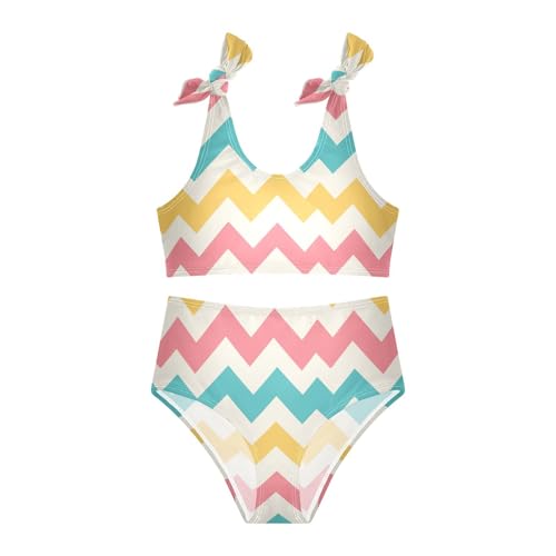 KLL Jamaican Color Zigzag Pattern Girls' Two Piece Bikini Sets Scoop Neck Swimsuit Swimming Suits Adjustable Strap3
