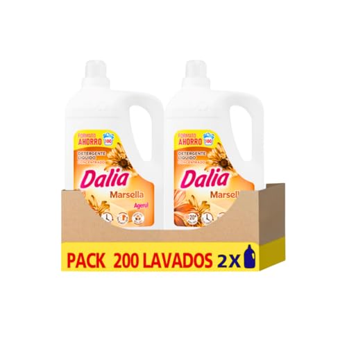 Dalia | Detergente Líquido para Lavadora Quitamanchas incluso en Agua Fría | Ropa Blanca y de Color | Fragancia duradera | 2x100 Lavados | Formato Familiar (Marsella)