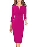 VFSHOW Womens Front Zipper Slim Wear to Work Business Bodycon Dress Elegant Professional Career Interview Office-Wear Outfit Slim Fitted Pencil Sheath Dress (Hot Pink, Large) 10018 HPIK L