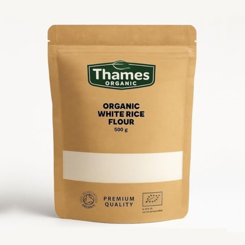 Organic White Rice Flour-Certified Organic Non-GMO Vegan No Additives No Preservatives Resealable Bag by Thames Organic 500g
