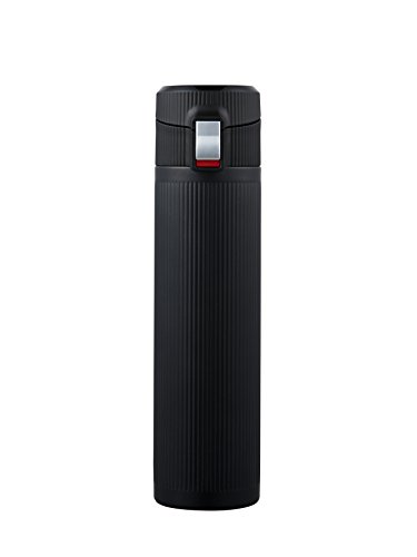 LOCK & LOCK Edelstahl Trinkflasche - TITAN VACUUM BOTTLE - Einhand Thermobecher to go - Vakuum Isolierflasche für Kaffee, Tee & Kaltes, 330ml Schwarz