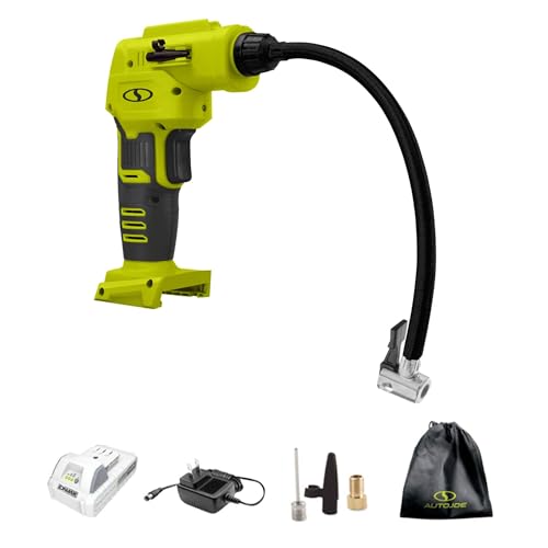 Image of Sun Joe Cordless Tire Air Inflator and Compressor Kit w / 2.0-Ah Battery, Charger and Nozzle Adapters - Portable Battery-Powered Inflating Tool for Car Wheels, Pools, and Bikes, IONMAX 24V-AJC-LTE