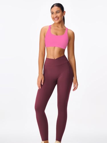 Image of Women's Strappy Sports Bras Light Compression Crop Criss Cross Back Padded Workout Yoga Bra Supportive U Neckline