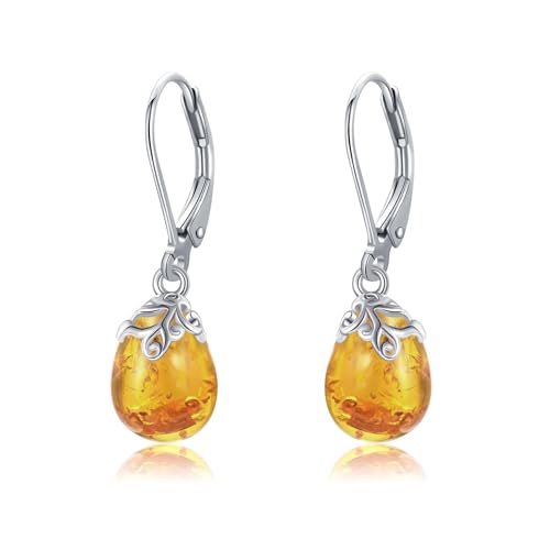 ONEFINITY Bernstein-Ohrringe 925 Sterling Silber Ohrhänger Hängend Bernstein schmuck für Damen