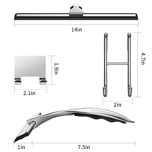 Image of 14-Inches Stainless Steel Shower Squeegee Set, Include Shower Door Hook, Adhesive Hook and Spare Silicone Blade, Window Squeegee for Shower Glass Door, Bathroom, Mirror, Window and Car Glass
