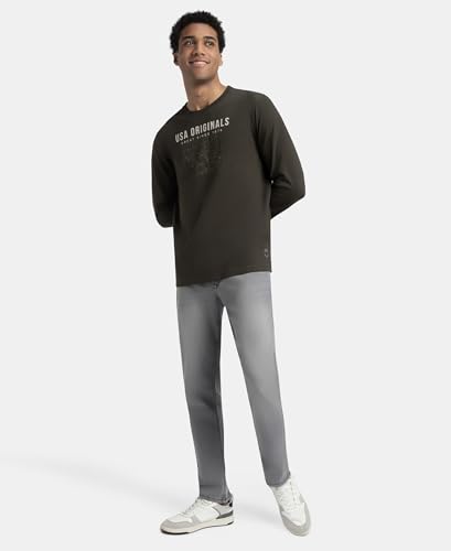 Image of Jockey US82 Men's Super Combed Cotton Rich Graphic Printed Round Neck Full Sleeve T-Shirt Insignia Blue XL