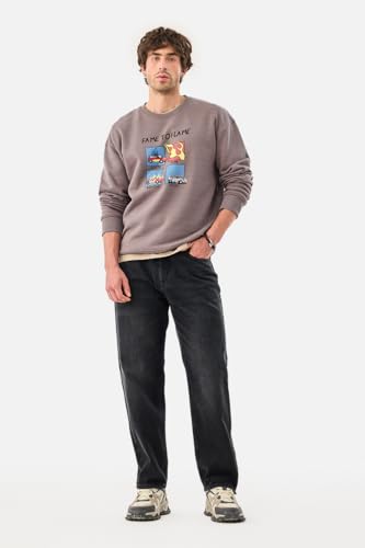 Image of SNITCH Men Jeans for Street Wear | Baggy Fit Washed Pattern Wide-Leg Style | 100% Cotton Non-Stretchable Denim Weave for Ultimate Comfort & Casual Outings