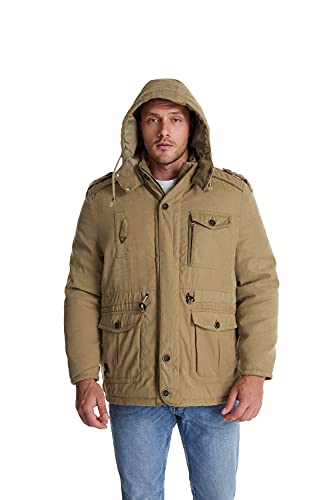 Mr.stream Men's Winter Hooded Jacket Windproof Sherpa Lined Fleece Windbreaker Coat Outerwear Warm Parka Khaki L #TOP4