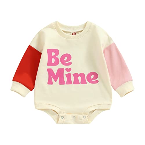 Image of Lamuusaa Newborn Baby Girl Boy Valentine's Day Outfit Long Sleeve Be Mine Romper Color Block Bodysuit One Piece Jumpsuit