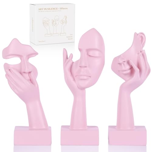 oliruim Set di 3 piccole statue pensatrici, arte astratta rosa, decorazione per la casa, appartamento, libreria, mensola sospesa, tavolino da caffè, scrivania, bagno, decorazione (3 pezzi, rosa, 15,2