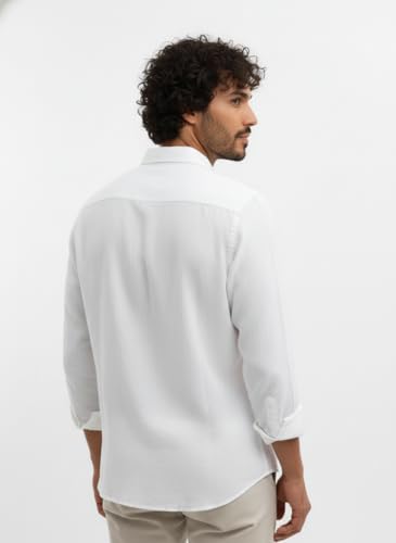 Image of Men's Linen Cotton Shirt | Solid Design | Full Sleeve | Regular Fit | Button Down Collar | Summer Casual & Formal Wear