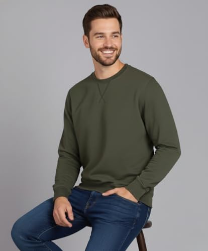 Image of Alan Jones Clothing Men's Crew Neck Solid Pure Cotton Sweatshirt