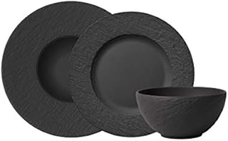 Villeroy & Boch 10-4239-8950 Manufacture Rock Starter 6 Pieces, Premium Porcelain Crockery Set, Pasta Dinner Plate, 2 x Dish, Black/Grey