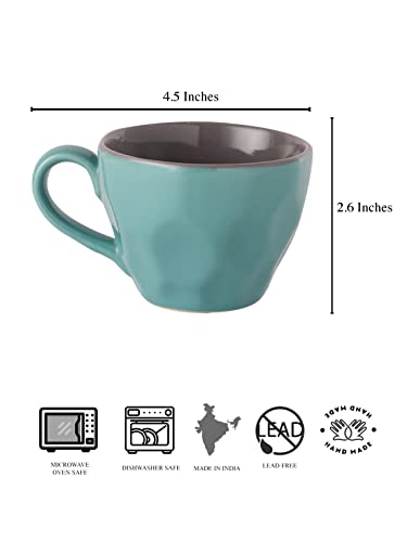 Image of miah decor Ceramic Coffee Mug Set of 6 | 220ml Tea Cups Set | Teal & Grey Ceramic Cups | Hand Textured Coffee Cups & Mugs | Modern Tea Mug Set | Microwave & Dishwasher Safe