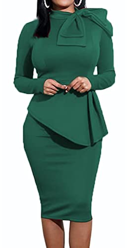 Image of Women's Fashion Peplum Bodycon Dresses Short Sleeve Bow Club Ruffle Pencil Party Dress