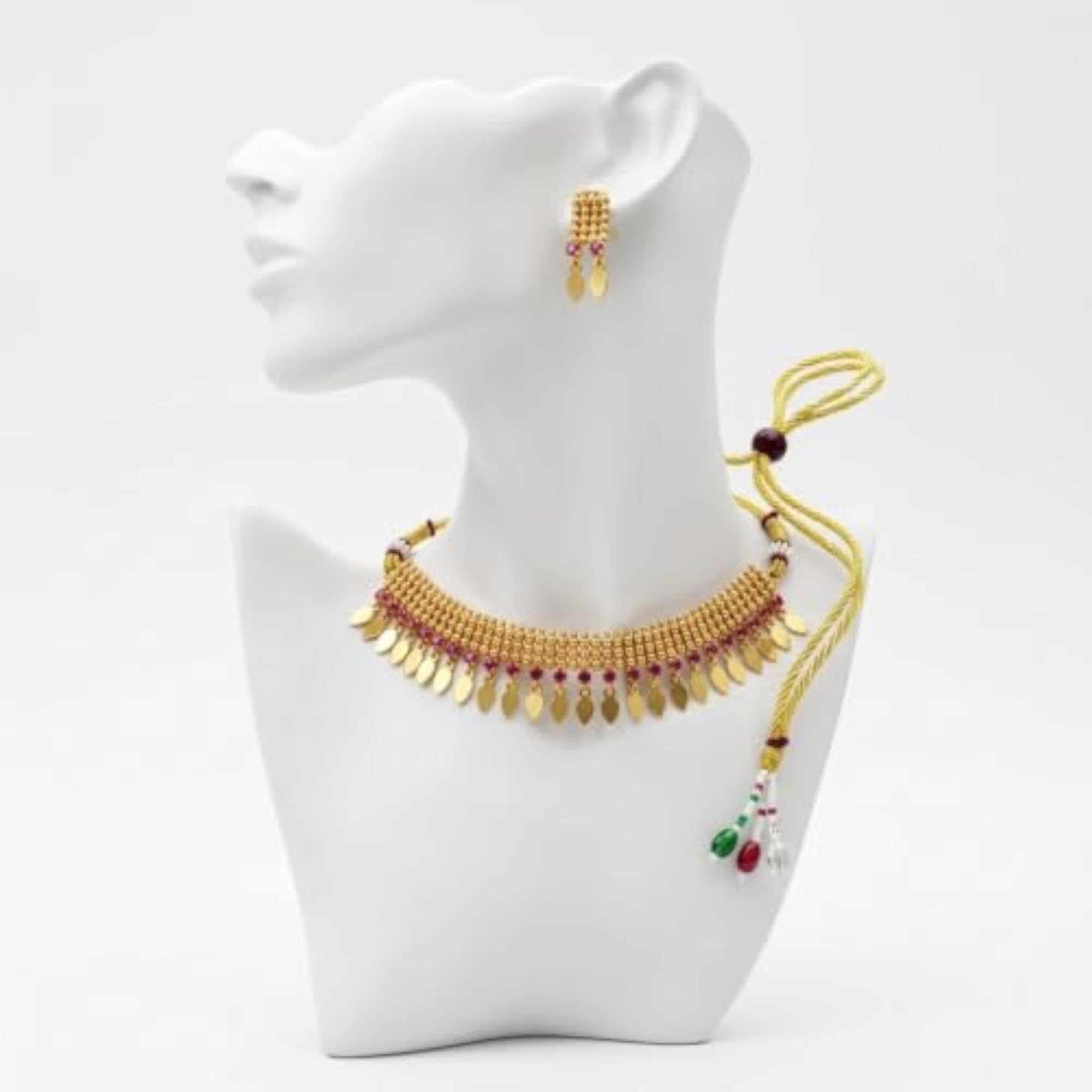 Traditional Beaded Elakathli Necklace Set with Drop Earrings