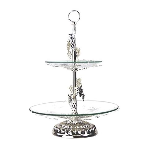 Frutero de acero inoxidable y cristal de 2 pisos, cesta decorativa para frutas, soporte para tartas, aperitivos Cover