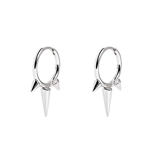 Fashion Spike Sterling Silver Hoop Earrings For Women Girls Men Hypoallergenic Minimalist Huggie Small Sleeper Hoops Cartilage Cuff Helix Stud Wrap Personalized Punk Jewelry (Silver) #TOP19