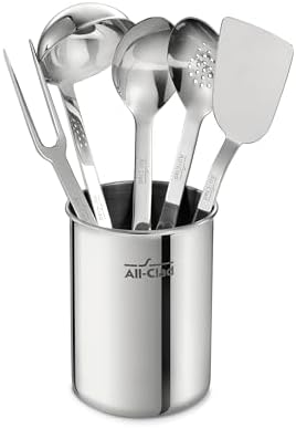 All-Clad Professional Stainless Steel Kitchen Gadgets and Caddy 6 Piece Kitchen Tools, Kitchen Hacks Silver