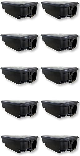 10 Contenitori per Esche Topicide Velenose Stazioni di Sicurezza a Norma HACCP. Distributori Erogatori per Ratti e Topi Grandi. Colore Nero. Omaggio Guanti da Lavoro NBR
