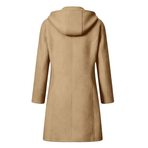 Gaexia Pea Coats for Women Long Hooded Jacket Mid Length Casual Trench Coat - image 6